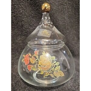 Vintage Viking Glass Handpainted Candy Dish Apothecary Jar